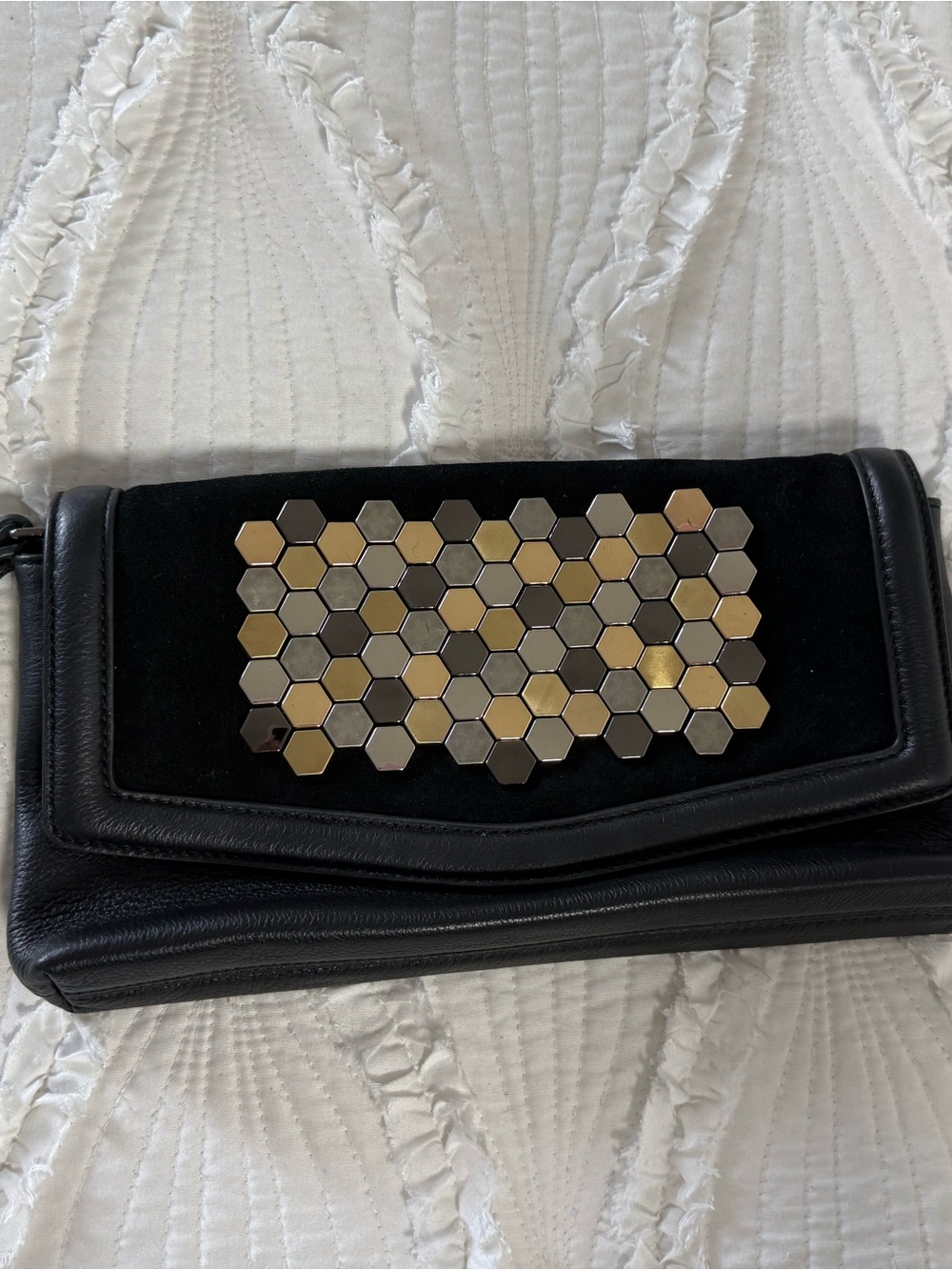 Sharif Black Clutch with Gold Hexagon Mosaic